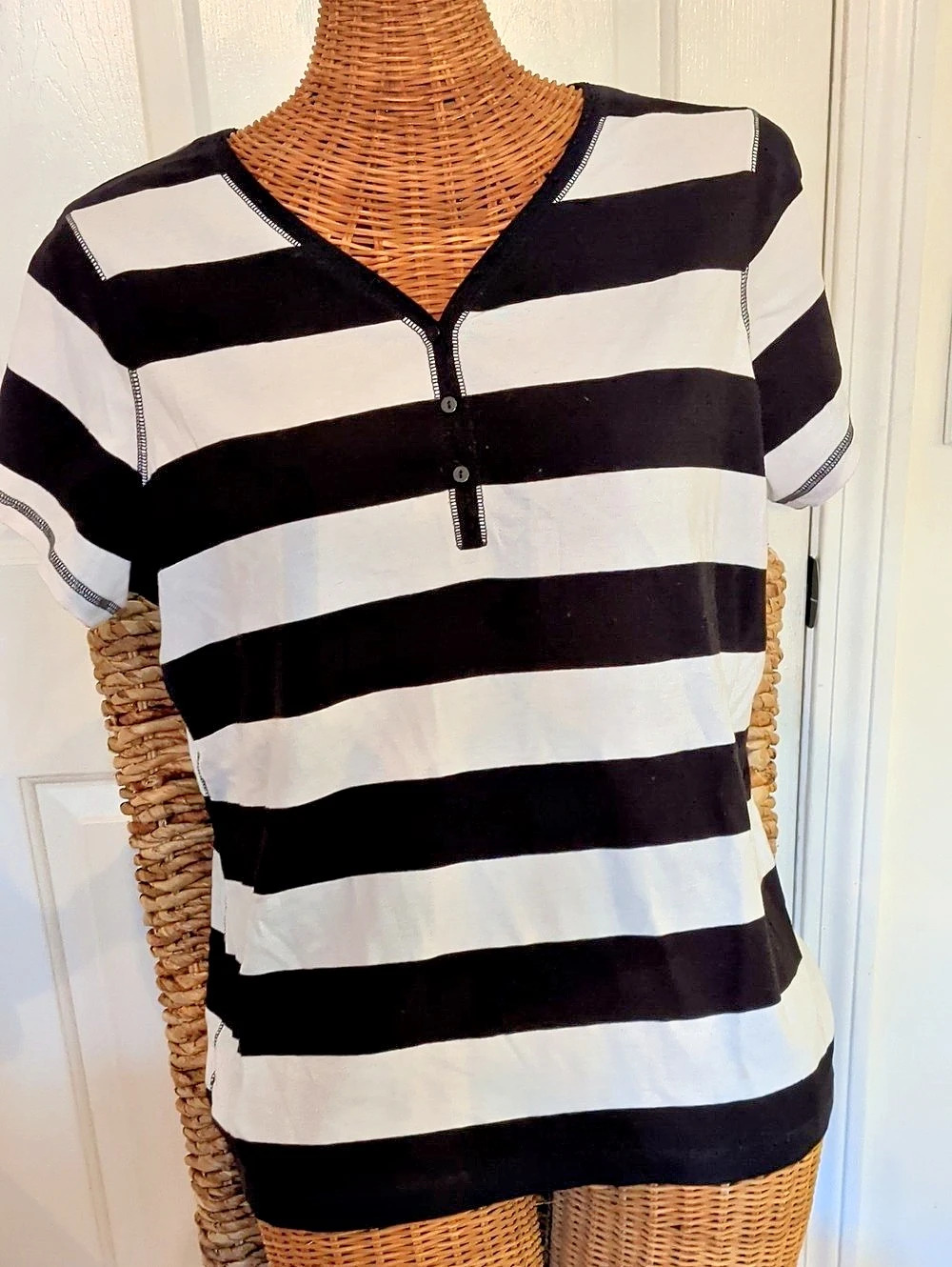 dressbarn Striped Short Sleeve Top Black & White Size 1X